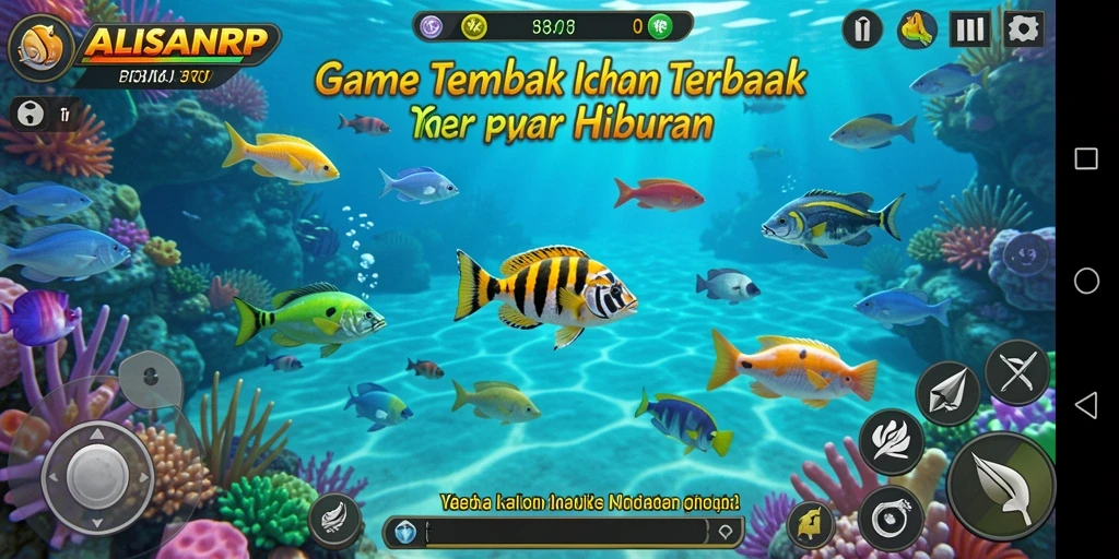 Tampilan gameplay Tembak Ikan yang menarik dan penuh warna.
