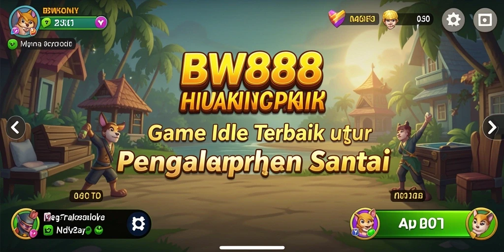 Screenshot utama BW888 menunjukkan karakter sedang mengumpulkan sumber daya dalam gameplay Idle.