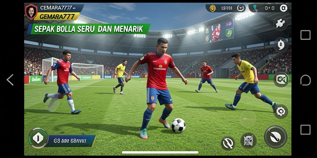 Screenshot CEMARA777 menampilkan gameplay sepak bola yang mendebarkan.