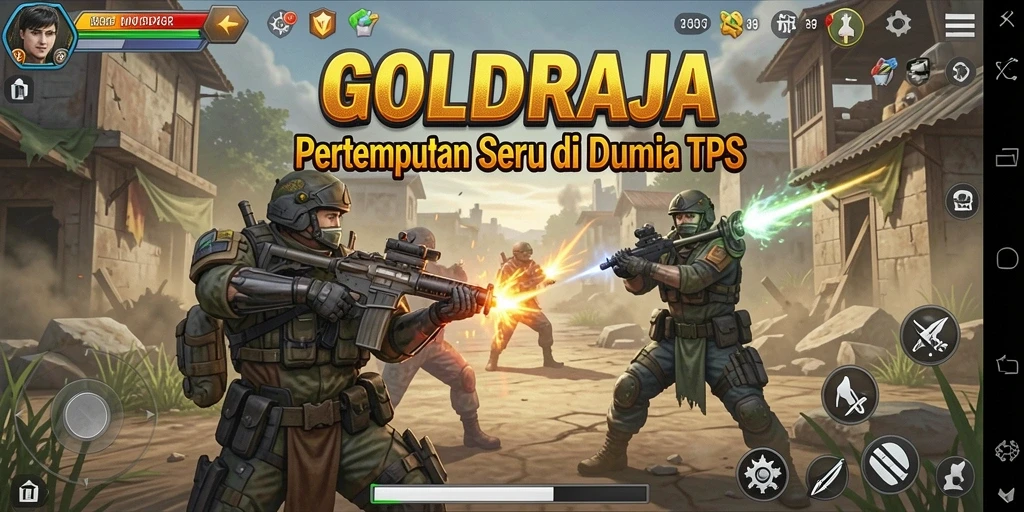 Tampilkan gameplay seru dari GOLDRAJA dalam pertempuran TPS.