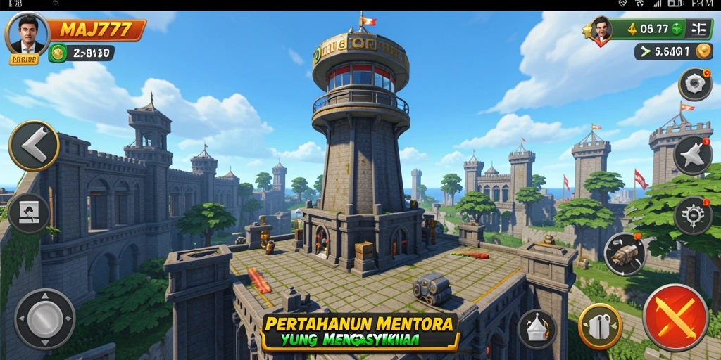 Menara dan musuh dalam aksi seru MAJ777 Tower Defense.
