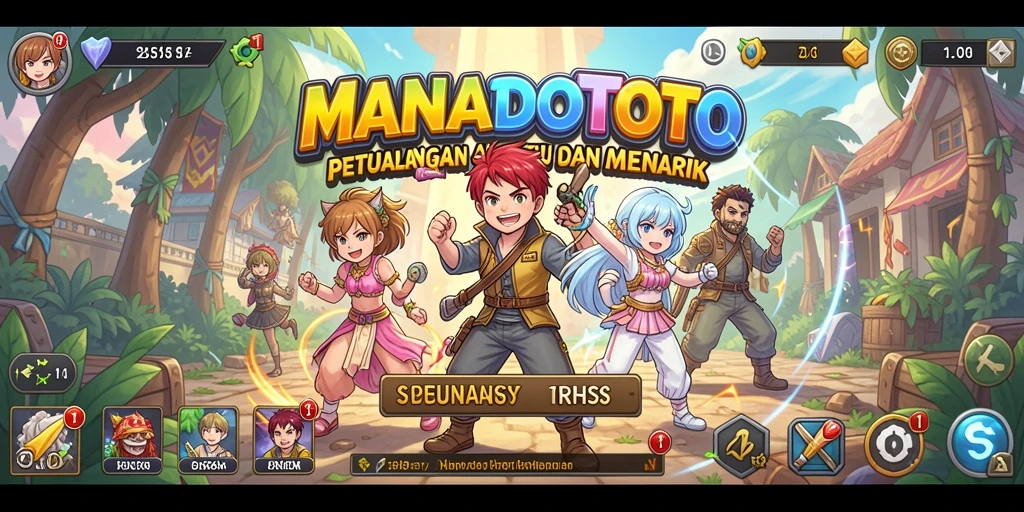Tampilan gameplay menarik dari MANADOTOTO dengan karakter anime dinamis.