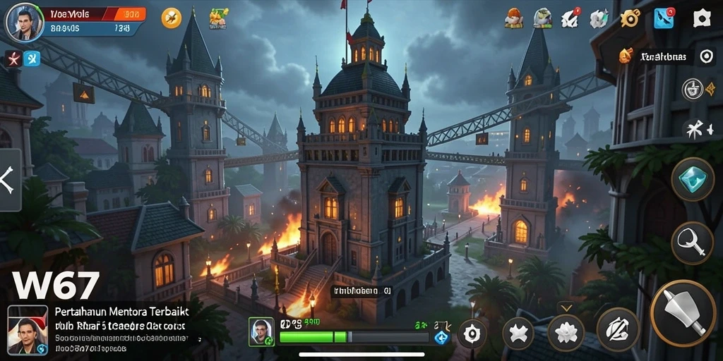 Tampilan gameplay W67 yang memukau dalam pertahanan menara.